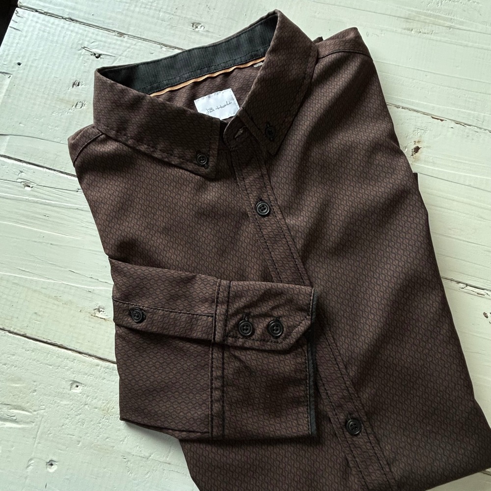 JB Holt Mens Standard Fit Long Sleeve Button Down Shirt Brown Geometric JB294FPW